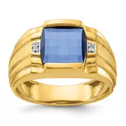 14k Yellow Gold Men's Created Sapphire and Diamond Complete Ring