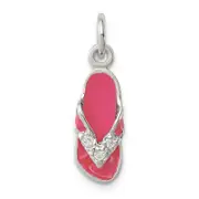 Sterling Silver Cz And Pink Enameled Flip Flop Charm