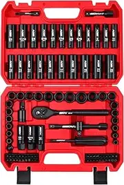 SEDY 96-Piece 3/8" Drive Impact Socket Wrench and Bit Set – Metric & SAE, CR-V Steel, Spark Plug Sockets, Ratchet & Spinner Handle, Storage Case