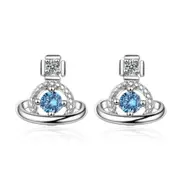 3PCS Copper Fashion Blue Planet Stud Earrings Charm Women Wedding Party Jewelry