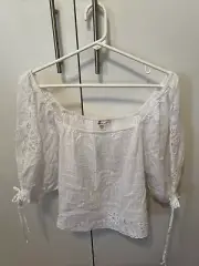 American Eagle Womens Peasant Eyelet Crop Top Ivory Size Medium