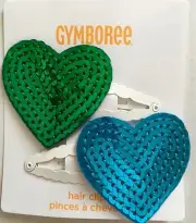 NWT Gymboree “FANCY DALMATIAN” Dalmation Turquoise Green HEART HAIR 2 Snap Clips
