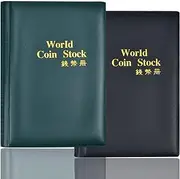 NATUCE Pack of 2 Coin Collection, Coin Album, Scrapbook Coin Album, Coin Collector Album, Coin Collector Album for up to 240 Coins Album Book Coin Collection (Dark Green + Black)