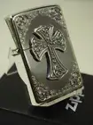 Zippo lighter Big Cross metal pasted silver arabesque new imported from Japan