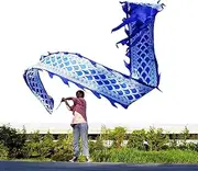 5 Meters (16.4 FT) Blue Scale Dragon Silk Flowy Spinning & Shaking Poi - Outdoor Flinging Fitness Dragon Dance Wu Long 3D dragon Ribbon Streamer with Adjustable Fiberglass Handstick + Travel Bag!