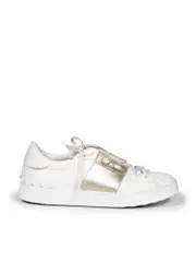Gold & White Leather Lace Up Trainers