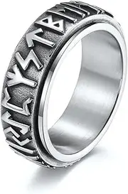 RIUKIU 8Mm Viking Loon Script Men's Ring, Turnable Stainless Steel Men's Ring,Silver,6