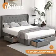 Oikiture Bed Frame Double Size Base With Storage Drawers