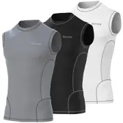 Mens Compression Sleeveless Shirt with Mesh Panels Base Layer Gym Top Sports