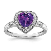 Solid 14k White Gold Heart Simulated Amethyst and CZ Halo Ring