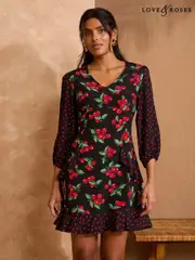 Love & Roses Black Cherry Printed Tea Mini Dress (F02268) | $136