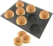 Bluedrop Silicone Hamburger Bread Forms Perforated Bakery Molds Non Stick Baking Sheets Fit Half Pan Size (8 Caves 10 CM Hamburger Shape)
