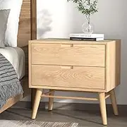 Artiss Wooden Bedside Table with 2 Drawers Nightstand, Bedroom Living Room Home Furniture, Bed End Side Storage Cabinet Space Saving Organizer Unit with Gap Handles and 4 Legs Oak