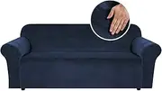 Smarcute Thick Velvet Stretch Sofa Cover Couch Cover for Living Room Sofa Slipcover Furniture Cover with Non Slip Elastic Bottom, Soft Spandex Fabric Washable (3 Seater, Navy)