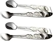 GLEAVI Set of 2 Mini Serving Tongs Ice Cube Clips Stainless Steel for Breakfast Tea Party Daily Use
