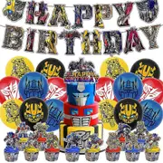 Transformers Theme Birthday Party Supplies Banner Balloons Kit Cake Cupcake Toppers Decorations Set