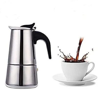 Stainless Steel StoveTop Espresso Coffee Maker- Italian Style Moka Pot- 200 ml