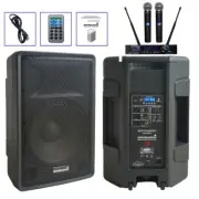 15" 4 Ohm Powered 2-Way TWS PA Active Speaker W/ 2CH UHF Wireless KTV Microphone