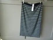 Ann Taylor LOFT Women's Skirt Pencil Navy Green White Striped Pull On Stretch S
