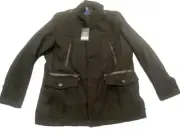 COLE HAAN Wool Jacket Black Zip Leather Trim Patch Pockets MEN'S XL