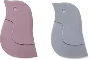 Pan Scraper Silicone Scraper, Penguin Shape Kitchen Cleaning Tool Pans Bowls Baking Washing Cleaning Tools Plate Scraper (Grey+Pink)