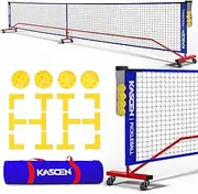 KASCEN Portable Pickleball Net with Wheels - 22FT Regulation Size Pickleball Nets for Driveway Include Court Markers, Ball Holder, Carry Bag, 4 Pickleballs Outdoor and Indoor