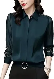 [Generic] Women's Luxury Chiffon Blouse Spring Summer Office Ladies Lapel Long Sleeve Loose Shirt