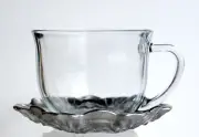 Set/2 LACE 18oz Jumbo Cup and Saucer Black Silver-Engraved Gilded Glass