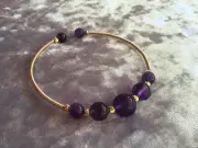 Amethyst and Gold plate and Crystal Beaded Bracelet Natural Gemstone beads
