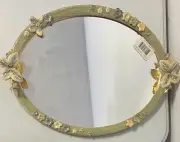 Mike And Ally Vintage Papillion Oval Mirror Tray, White Jade, 13.5 X 9.5