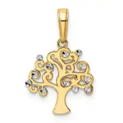 Real 14kt and White Rhodium Diamond-cut Tree of Life Pendant