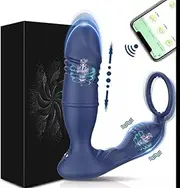 Male Thrusting Prostate Massager Bluetooth APP Vibrator for Men Gay Anal Plug Wireless Remote Butt Plug Sex Toy for Couples (Black)