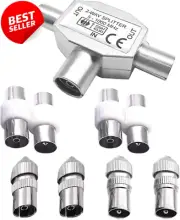 2-Way TV Aerial Splitter, Coaxial Antenna Connector, Male & Female for TV Signal