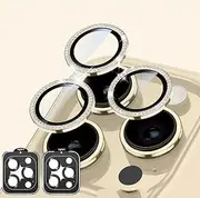 [2 Pack] Magic skin for iPhone 16 Pro Max/16 Pro/15 Pro Max/15 Pro/14 Pro Max/14 Pro Camera Lens Protector, 9H Tempered Glass Camera Cover Screen Protector Metal Ring Decoration Accessories (Single lens-Diamond Gold)
