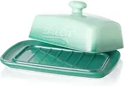 Large Porcelain Butter Dish with Lid, Candiicap Classic Color Changing Butter Keeper for Countertop, Large Butter Holder for Butter Storage, Dishwasher Safe (Avocado Green)