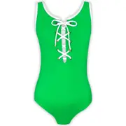 NESSI BYRD Kids' Eyelet Sporty One-Piece Swimsuit in Green at Nordstrom, Size 10
