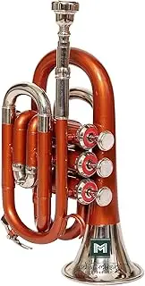 Pocket Trumpet Bb Pitch Including Mouthpiece and Carry Case, (Orange Silver)