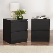 Artiss 2x Bedside Table Side Table 2 Drawers 50cm - PEPE Black
