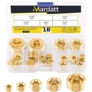 16Pcs 5 Sizes Brass NPT Plug Assortment Kit, 1/8" the assortment kit, Gold