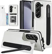 [Nexue] for Samsung Galaxy Z Fold 4 Wallet Case with S Pen Holder,PU Leather Case with Card Slot Double Magnetic Clasp Flip Case Cover for Samsung Galaxy Z Fold 4,White