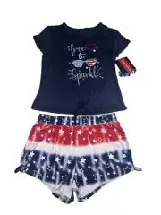 Liberty Valor Girls Free To Sparkle Tie-Dye Star Shorts & Navy Top Sz L (14/16)