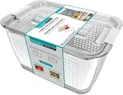 [Kitchen Spaces] Colander Bin, Produce Saver, Fridge Organizer with Lid, Wash, Strain and Store, Great for Refrigerator, Freezer and Pantry, Large, White, Pack of 1