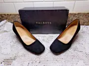 TALBOTS WOMENS BLACK SUEDE WEDGE HEELS LUCHA SLIP ON SIZE 9.5 NEW! RETAIL $139