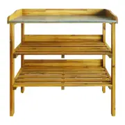 Potting Bench Table with Shelves Wood Outdoor Planting Garden Gardening Station