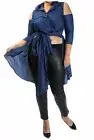 Plus Size Chambray Denim Cold Shoulder Tie Front Peplum Top Tunic Shirt