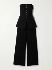 [Self-Portrait] Self-Portrait - Convertible Strapless Crystal-embellished Peplum Crepe Jumpsuit - Black - UK 10 UK 10 Black