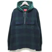 NOS 2016 Supreme Plaid Hooded Zip Up Shirt Black watch Purple Green Size Medium