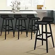 ALFORDSON Wooden Bar Stools High Chair Set of 4 Samuel Series, Low Backrest Counter Stool with Footrest for Home Kitchen, 4X Barstools Countertop Dining Chair All Black