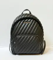 MICHAEL KORS ERIN MEDIUM BACKPACK VEGAN LEATHER QUILTED STRIPED BLACK