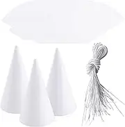60 Pieces White Party Cone Hats Plain Birthday Paper Cone Hats with Elastic Rope for DIY Craft Birthday Thanksgiving New Year Party Supplies
